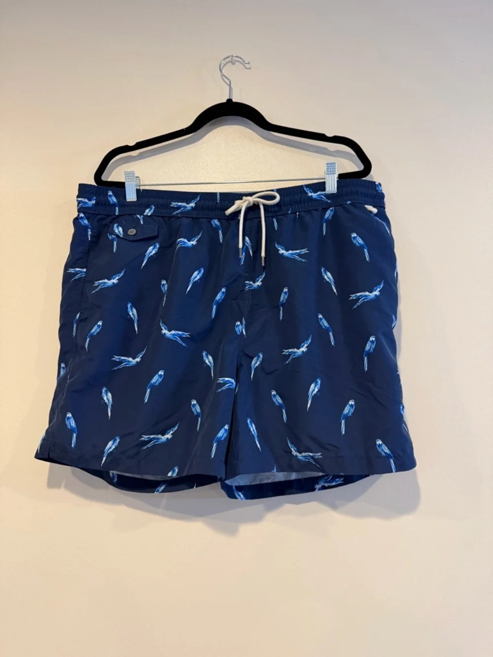 Polo Ralph Lauren Men Swim Trunks Parrot Birds Navy Blue lined w/pockets XXL